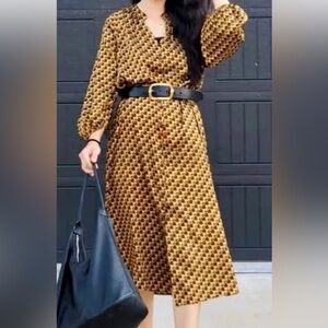 Zara Patterned Midi Satiny Dress